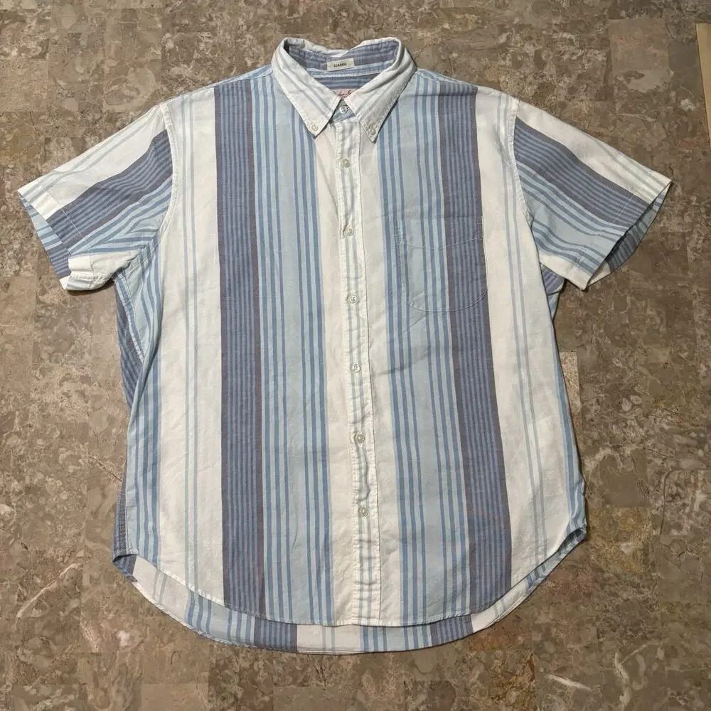 J Crew Shirt Mens Large Classic Blue Broken In Oxford Short Sleeve Button OCBD